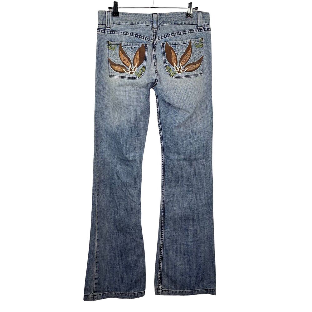 Jak & Rae Light Wash Embroidered Distressed Flared Denim Jeans Women's Sz 28